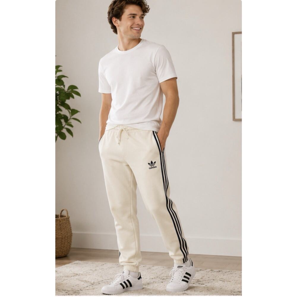 Adidas Originals Trefoil Jogger Sweatpants Mens M Cream 3 Stripe